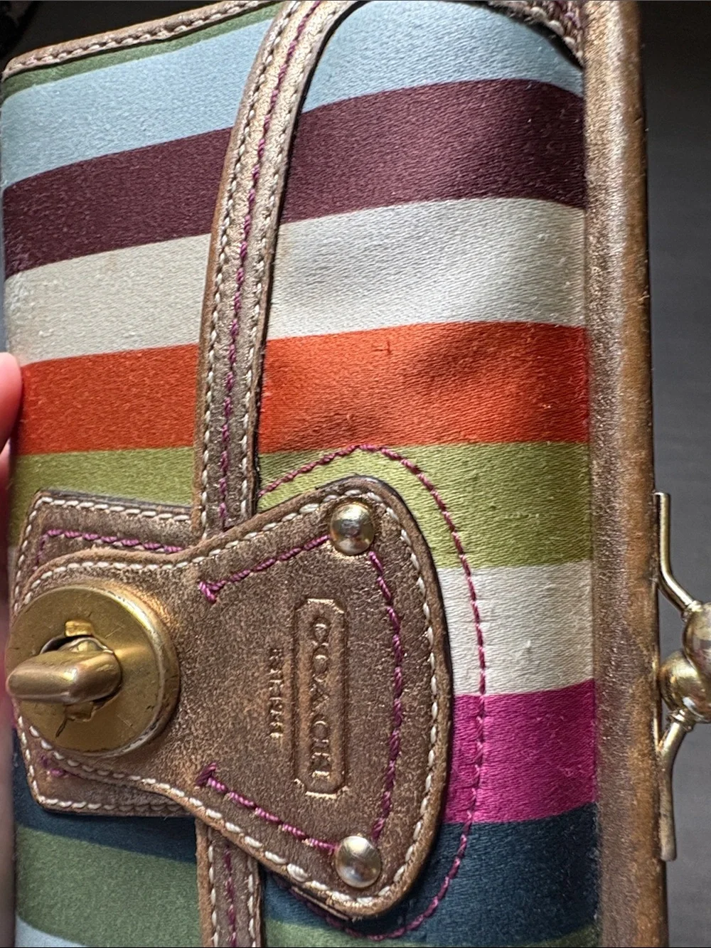 Vintage Coach Legacy Stripe Satin Kisslock Wallet
